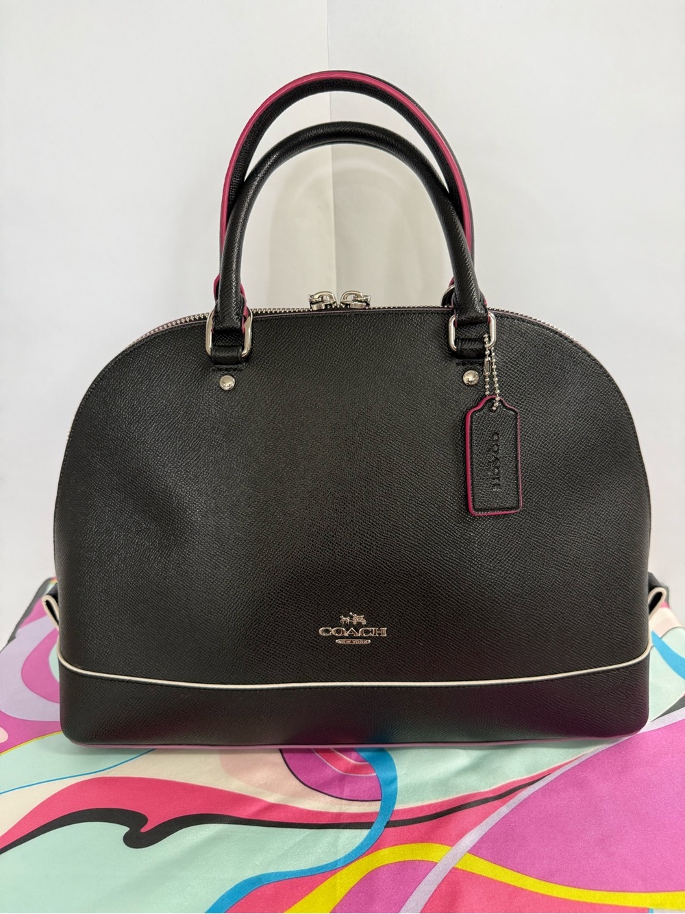Coach Black Leather Satchel with Pink Trim - Dome Satchel - Picture 9 of 15